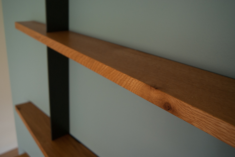 Oak and steel shelving