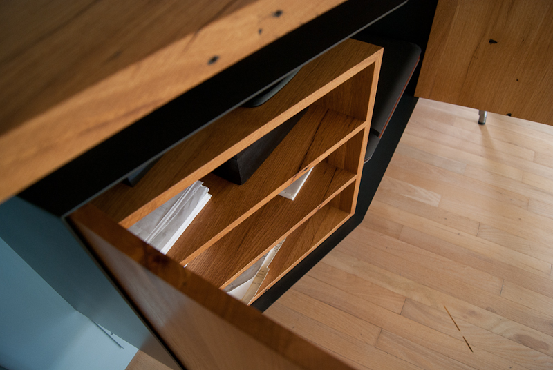 Oak and steel shelving